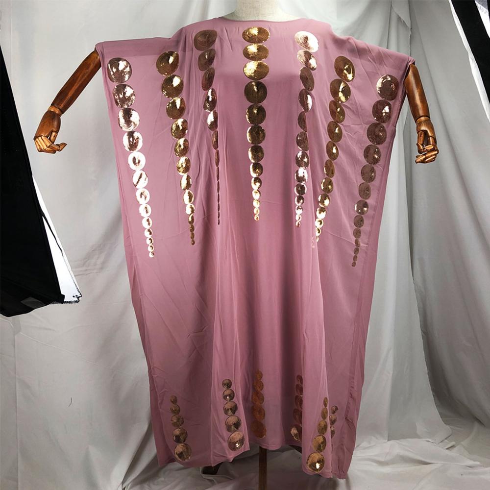 Robe en mousseline de soie, style porté large, à manches longues, Dashiki, pour femmes,: pink / XXL