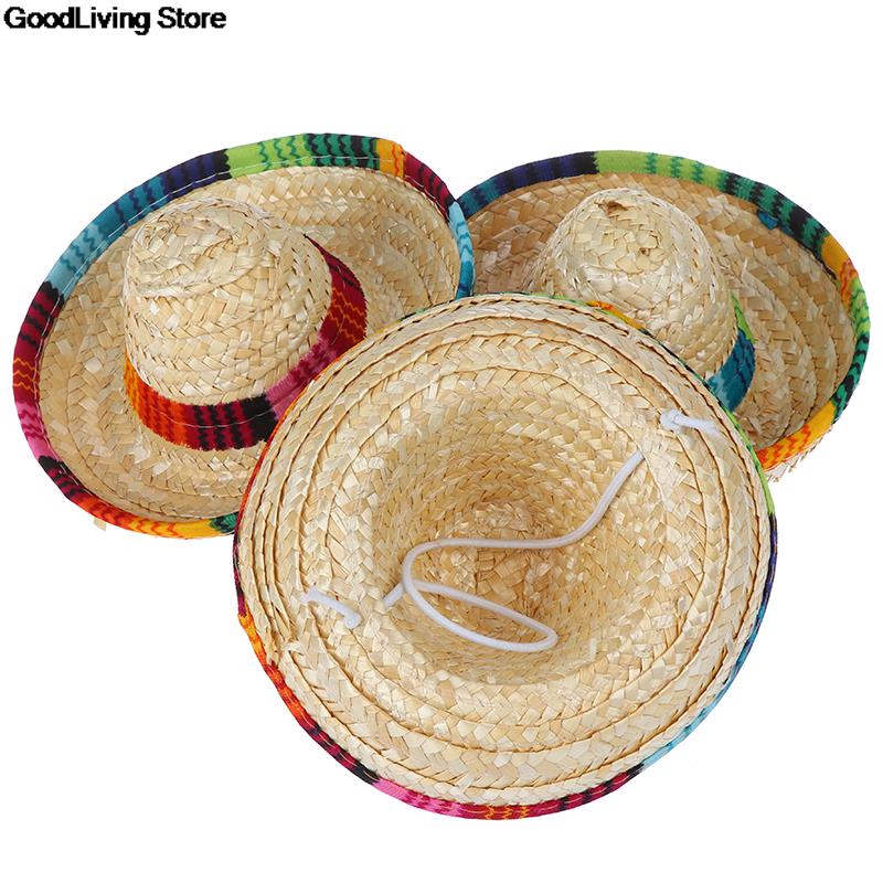 1pcs Mini Pet Dogs Straw Hat Sombrero Cat Sun Hat Beach Party Straw Hats Dogs Hawaii Style Hat For Dogs Funny Acc