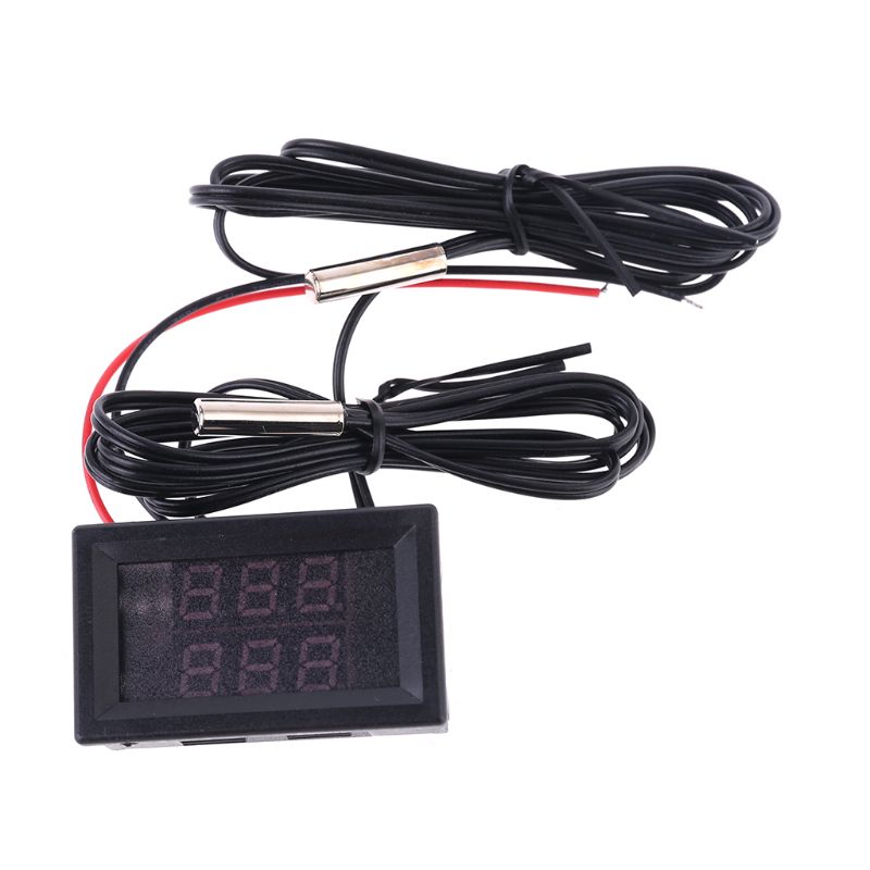 Dual Display Digital Thermometer Red+Blue Temperature Sensor Tester NTC Waterproof Metal Probe