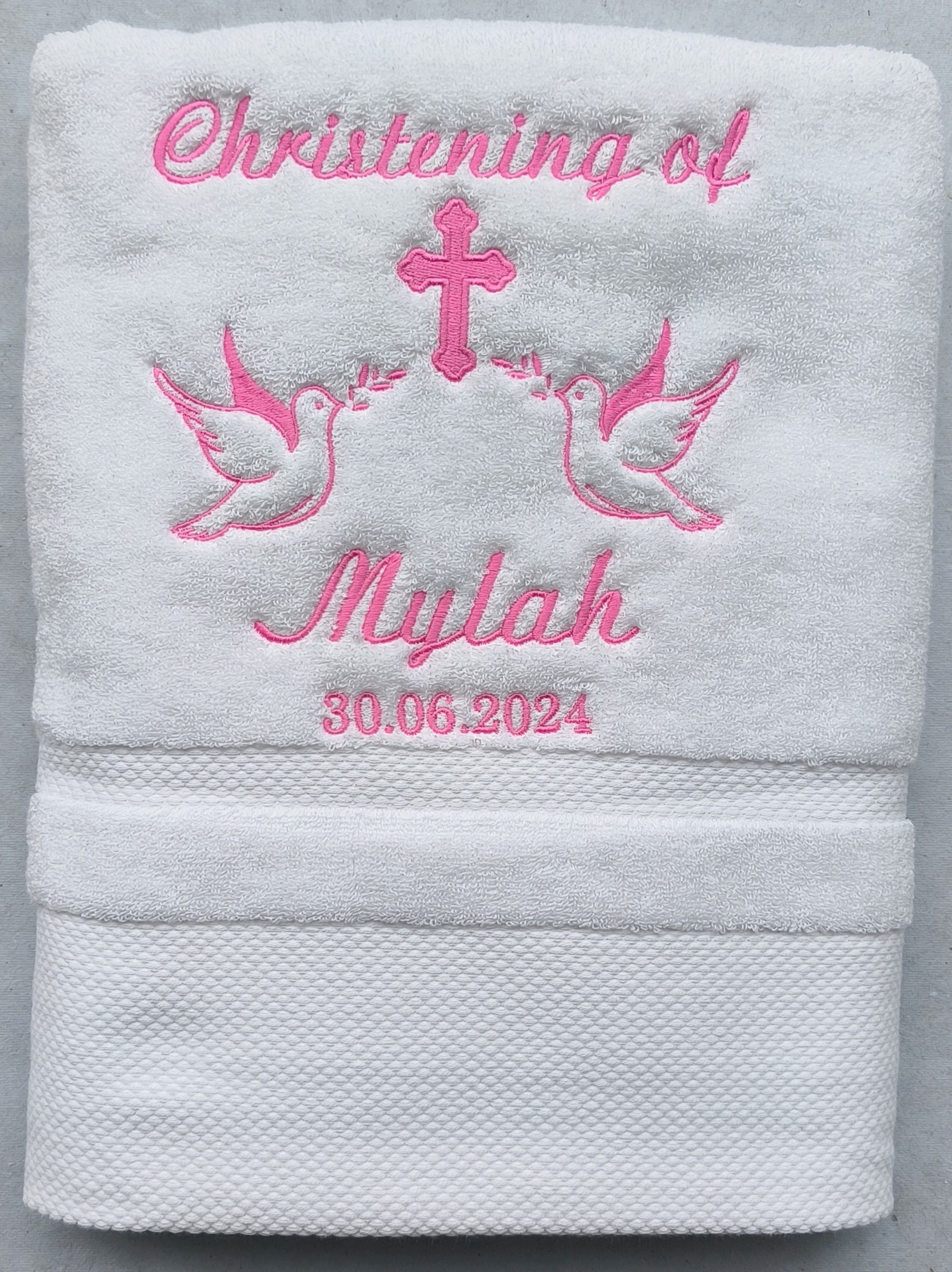 AHSNME Toalla de bautismo personalizada, toallas de baño de 70x140cm para bautizo de bebé, toalla blanca con nombre y fecha