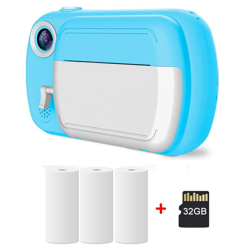 Child Camera with Print Photo Kids Instant Camera for Children Digital 1080P Video Kamara Toys for Girls Boys Birthday Cam: Blue- 32GB Card