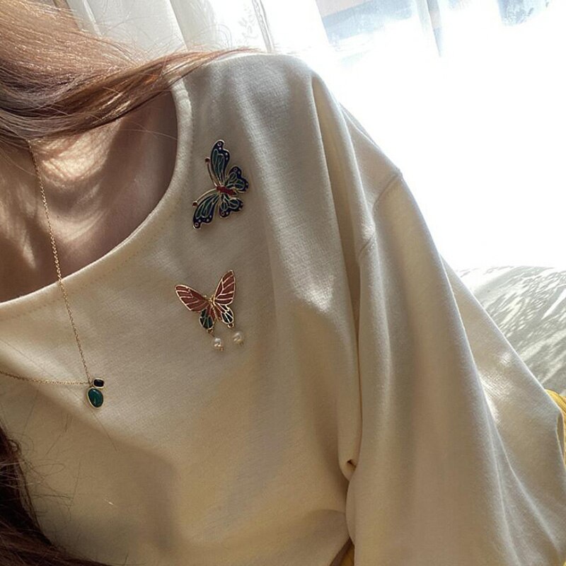 Vallen Kleurrijke Parel Enamel Broches Voor Vrouwen Grote Vlinder Broche Pin Banket Strass Accessoires Insect Broche