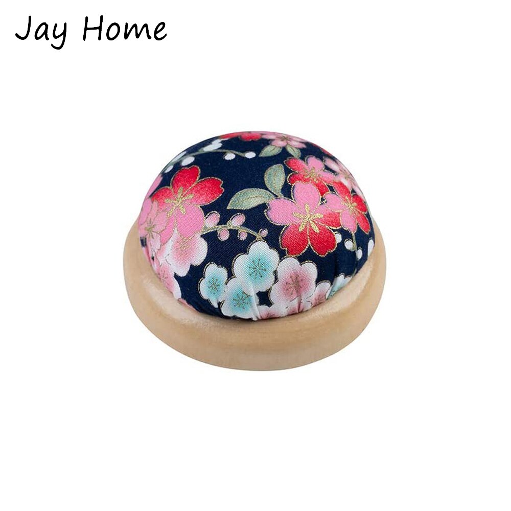 1PC Sewing Pin Cushion Wearable Wrist Pincushions Cute Floral Wooden Base Needle Pin Cushions Holder for Needlework Craft: Ivory