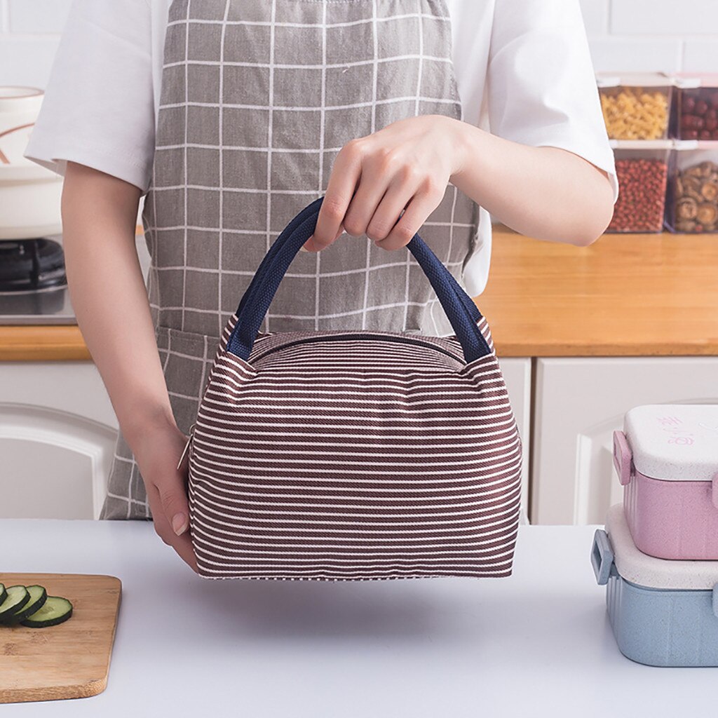 Lunch Koeltas Geïsoleerde Koude Canvas Streep Picknick Carry Case Thermische Draagbare Lunch Voedsel Zakken Bolsa Termica Термосумка