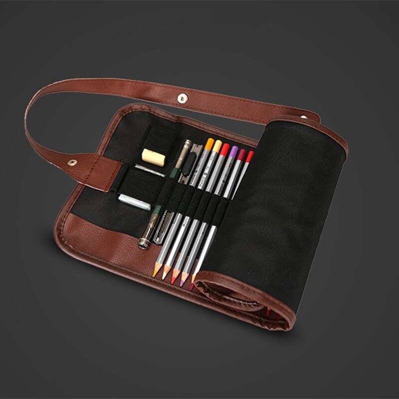 36/48/72 Gaten Boete Etui School Canvas Roll Pouch Make Comestic Bruin Borstel Pen Opslag Pecncil Doos Estuches school