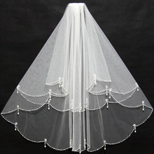 velo corto de marfil para novia con borde de cuentas y volantes con inserto de Peine barato para boda ropa de novia 11038