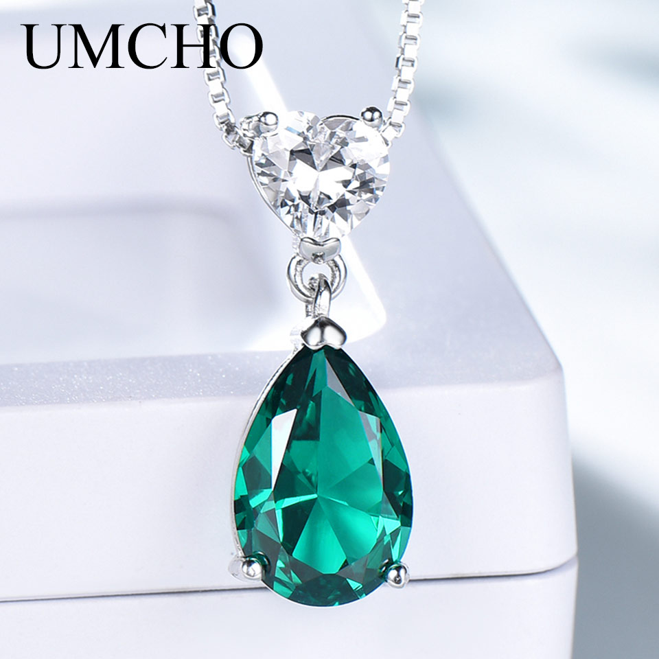 UMCHO Mode 925 Sterling Zilveren Hanger Ketting voor Vrouwen Nano Emerald Zirkoon Ketting Anniversary Ketting Met Ketting