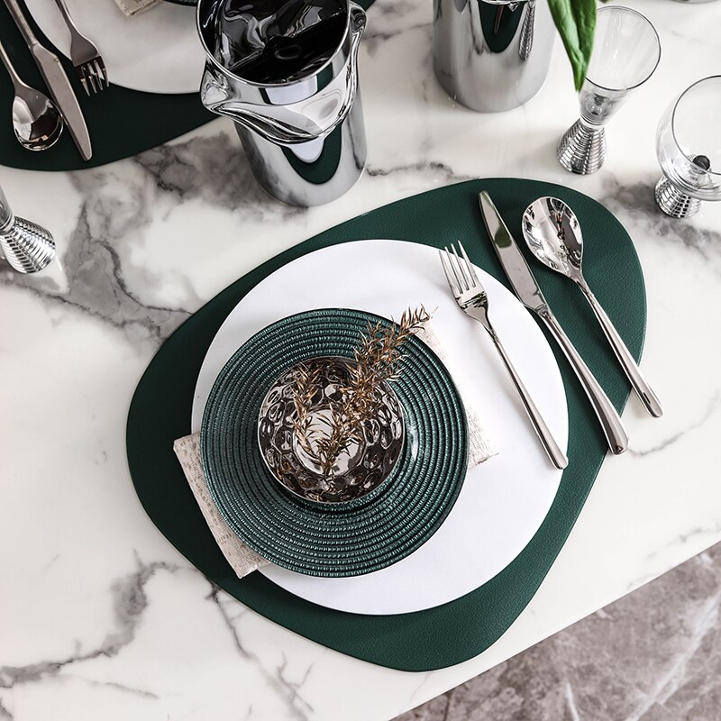 Modern Sales Office Cafe Restaurant Western Tableware Set Glass Plate Dinner Plate Round White Marble Tray Dining Table Ornament