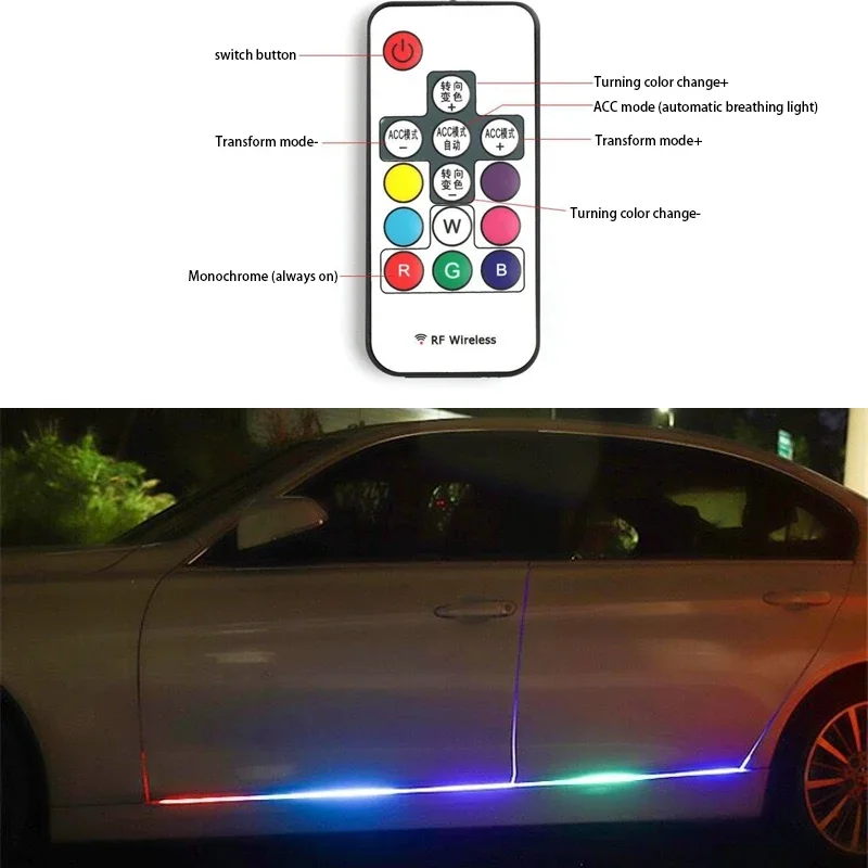 Luz ambiental que fluye Luz de la falda lateral del coche, tira de luz de desplazamiento, luz que fluye colorida con accesorios de luz de decoración de puerta: Grey / changeable
