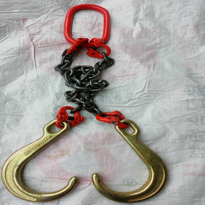 2Ton-5Ton 0.5M-2M Trailer double chain hook wrecker rescue vehicle accessories high strength thickening chain sling hardware: Yellow