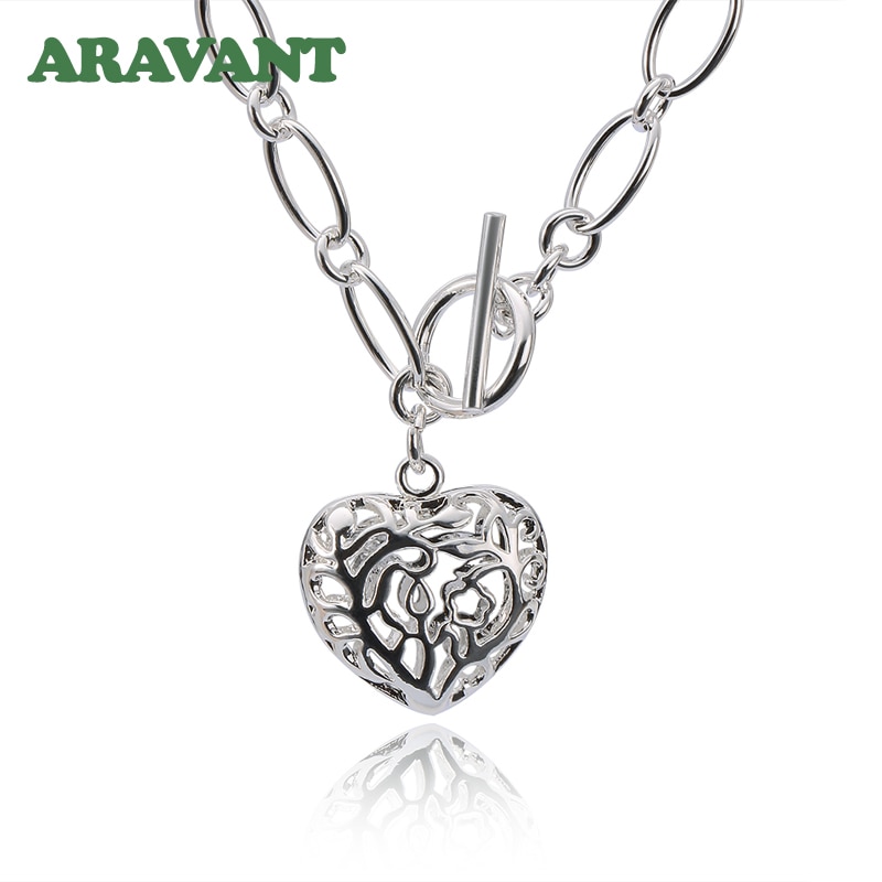 925 Silver Hollow Heart Necklaces Chains Women Pendant Necklace Jewelry