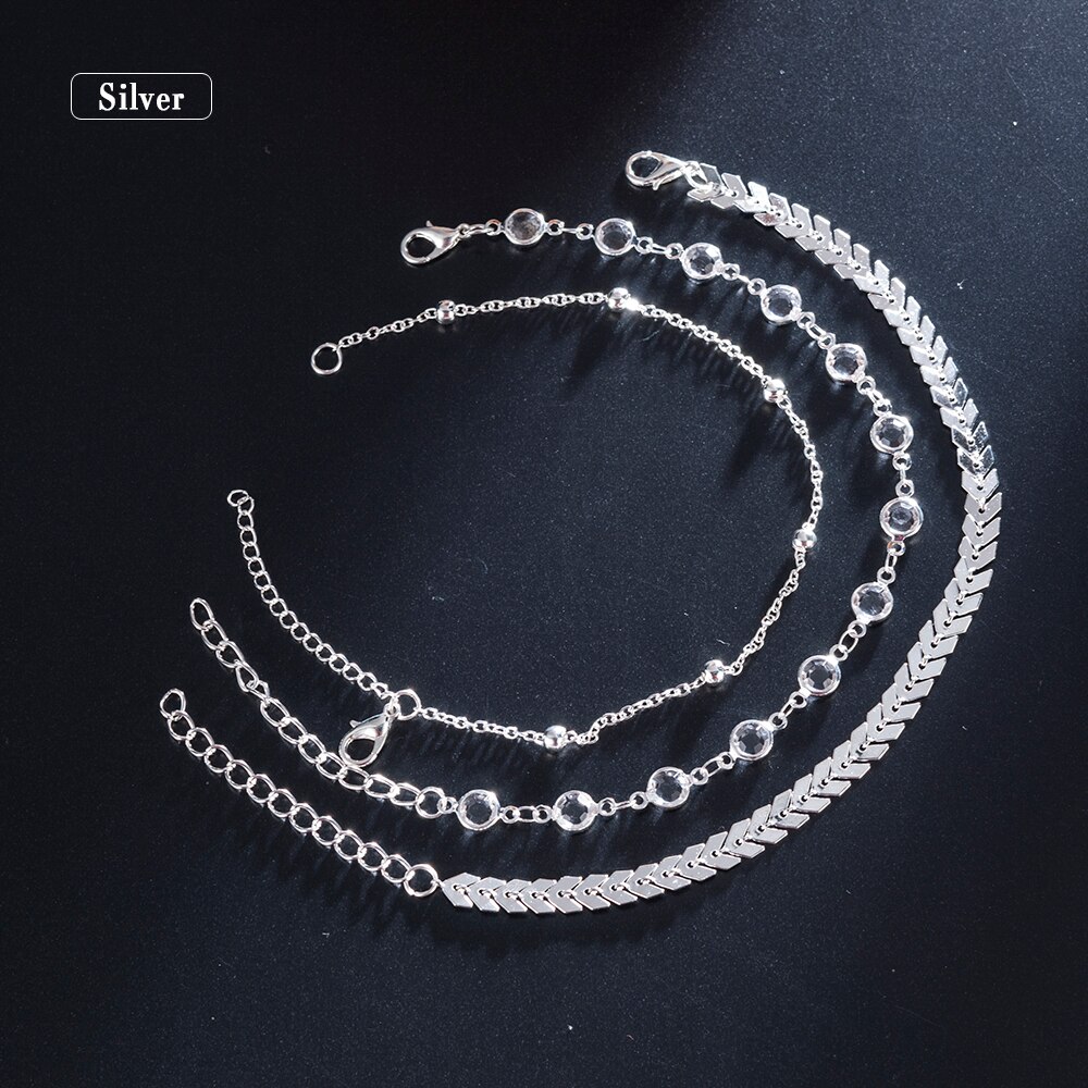 3Pcs/Set Gold Ankle Bracelet Women Anklet Adjustable Chain Summer Beach Barefoot Sandals Bracelet ankle Leg Female Ankle