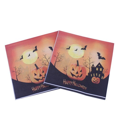 100PCS Halloween Table Decor Party Pumpkin Disposable Paper Napkins Horror Props Tissue Serviettes Party Supplies 33*33CM: A