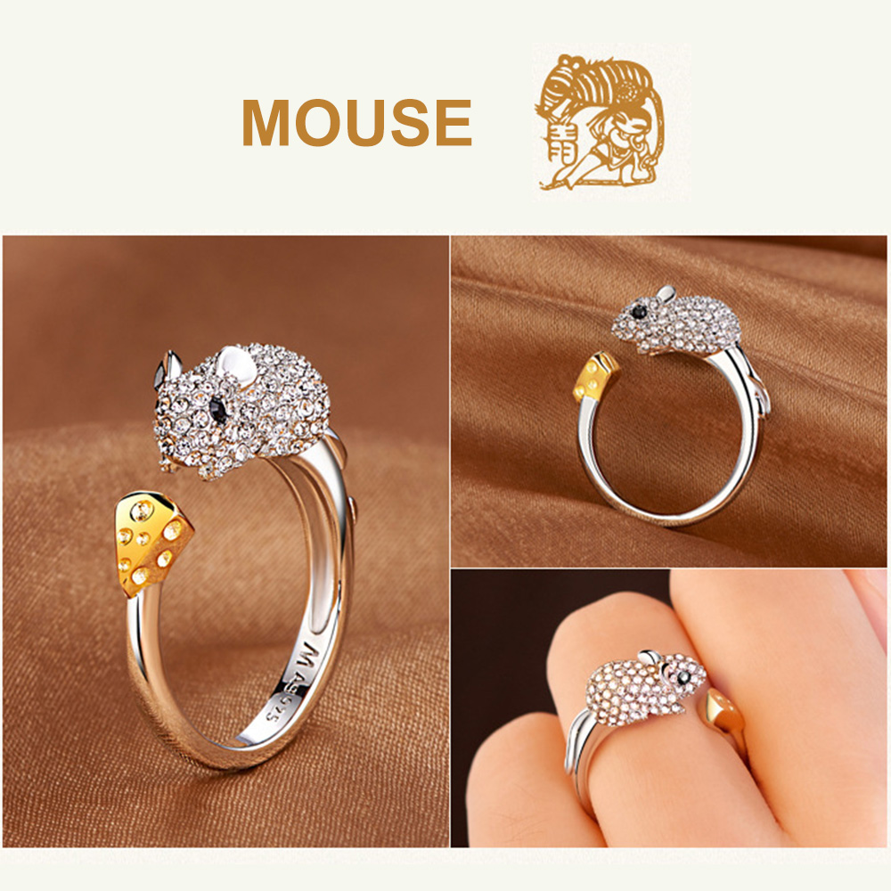 Koper Plated Crystal Mooie Hond Varken Konijn Aap Ingelegd Dier Ringen Vrouwen Meisje Opening Ring Wedding Party Sieraden: 1