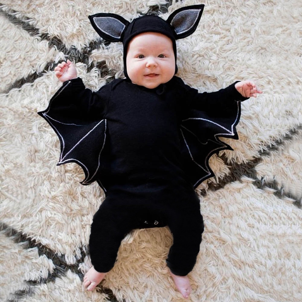 Halloween vestiti Del bambino Appena nato Del bambino Del bambino Delle Ragazze Dei Ragazzi di Halloween pipistrello Cosplay costume Lungo Del Pagliaccetto Del Manicotto Del Cappello vestito impostato @ UN