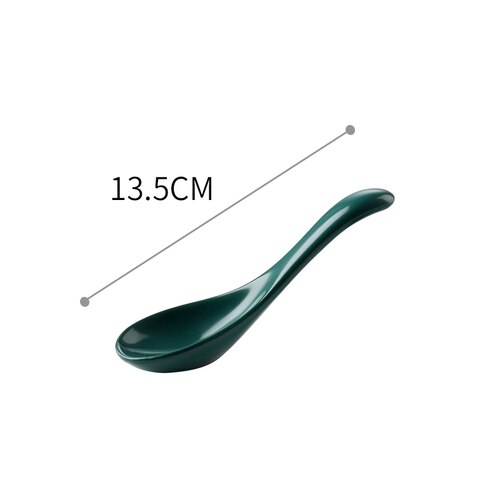 Dark Green Ceramic Tableware Rice Bowl Spoon Household High-grade Ceramic Tableware Tray Deep Plate Western Dish Set: A04-Spoon
