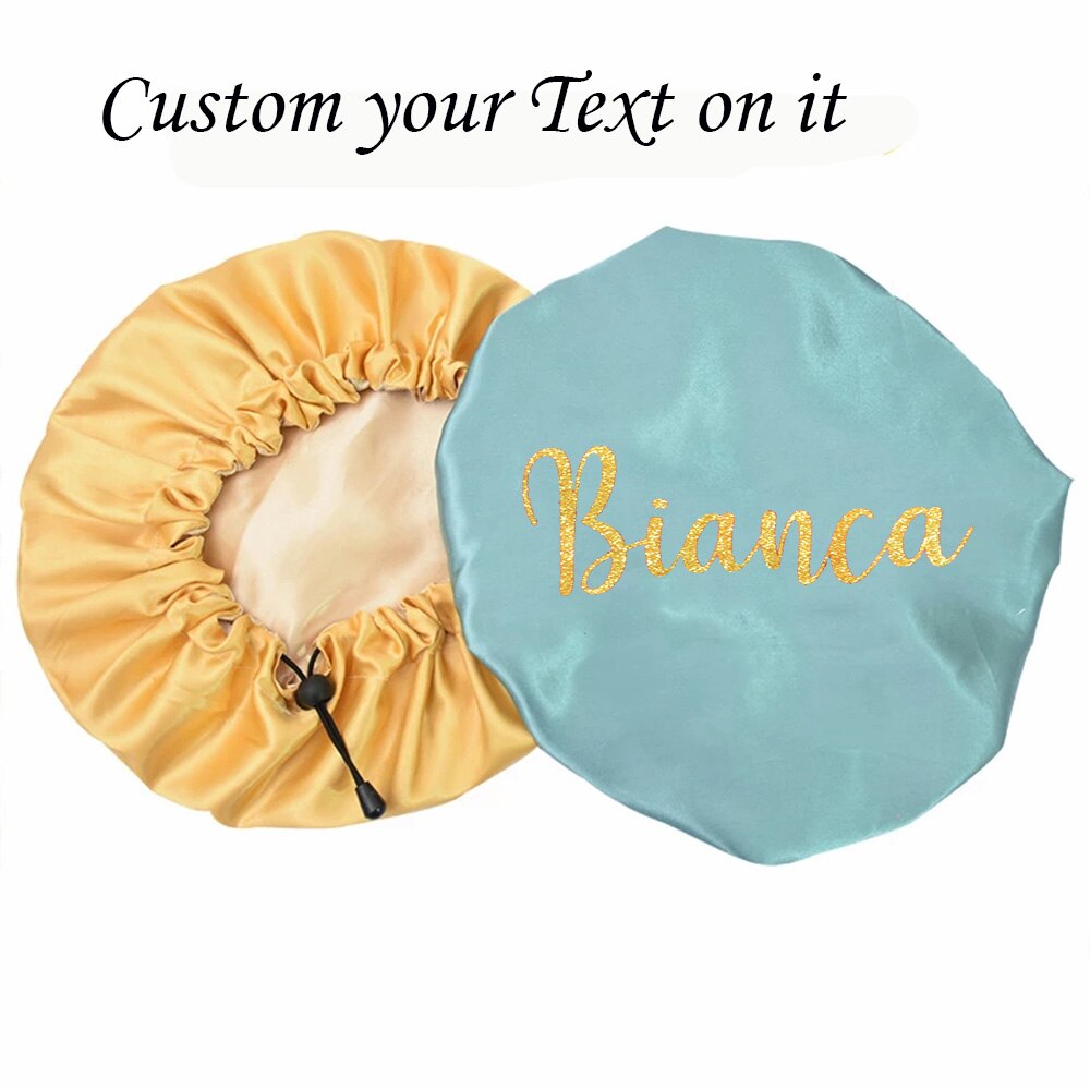 Hair Salon Elastic Thicken Double Layer Night Cap Adjustable Women's Oiled Shower Soft Silk Bath Hat Satin Bonnet Logo Printing