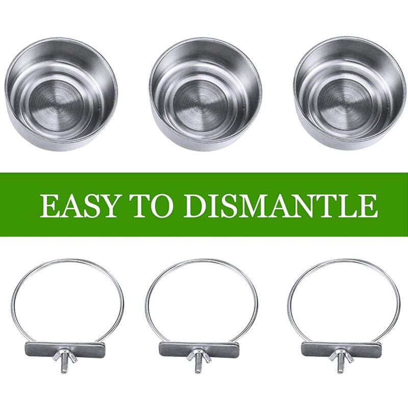 3-Piece Bird Feeder Cup Stainless Steel Parrot Feeder Cup Animal Cage Water Food Bowl S