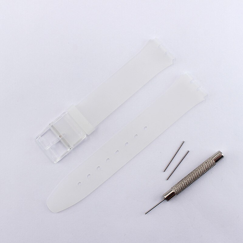 Accesorios para reloj, correa de silicona de 16mm, hebilla pin para series Swatch piel SFK397 SFK360 SFK361, correa de reloj para mujeres y niños: Transparent