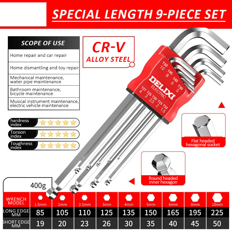 DELIXI ELECTRIC Allen Key Set，Allen Hex Wrench Screwdriver Set With Sleev Universal Torque Long Metric,for Motorcycles, Bicycles: PURPLE