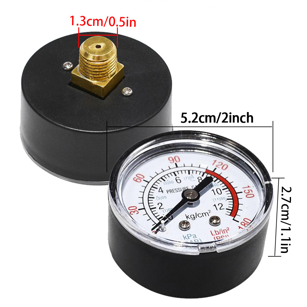 Luchtdrukmeter Compressor Pneumatische Hydraulische Vloeistofdrukmeter 52Mm Schroefdraad 1/4 0-12Bar/0-180Psi Meetmanometer