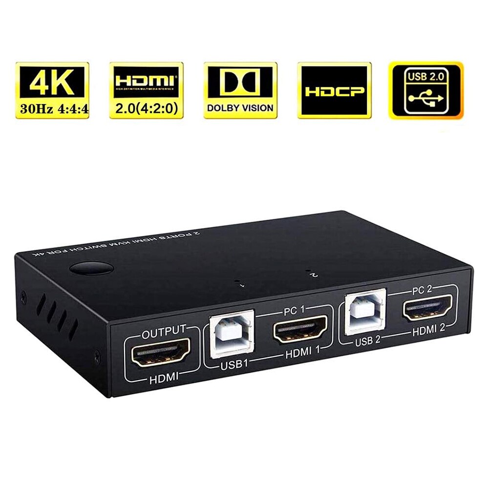 HDMI KVM Switch Video Switcher Splitter Computers One Keyboard Mouse HD Monitor Support Wireless Keyboard Connections HUD 4K