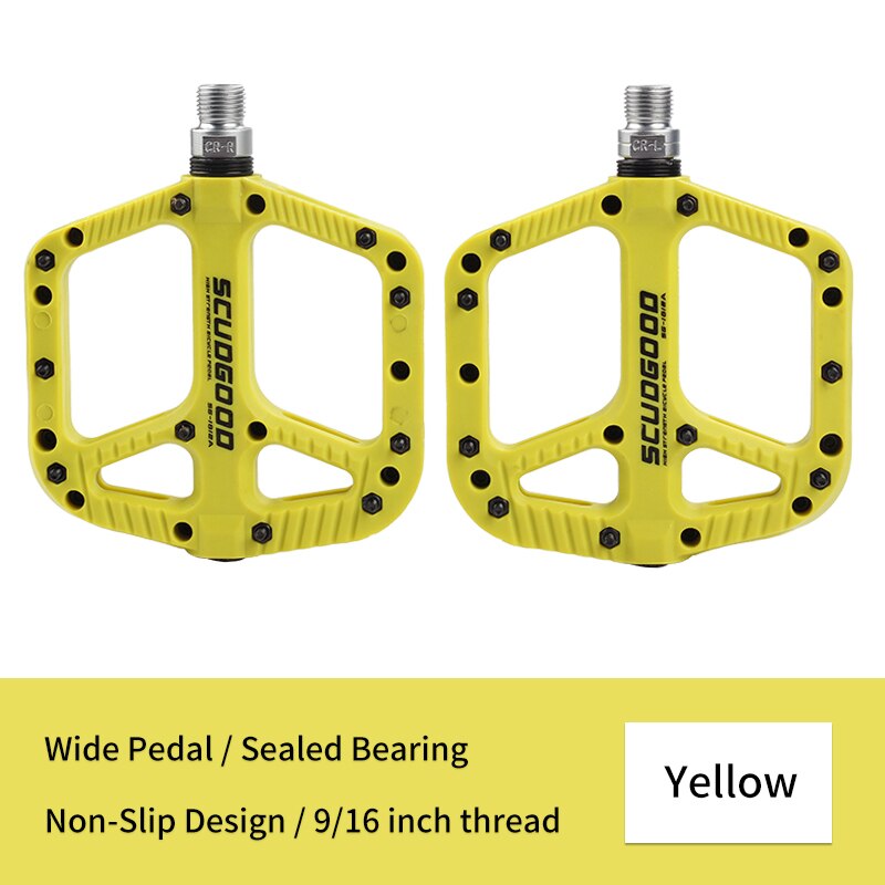 BIKEIN Pro bicicleta MTB bicicleta Pedal montaña pedales de bicicleta BMX plataforma de Nylon antideslizante pedales bicicleta plana grande Pedal partes: Amarillo