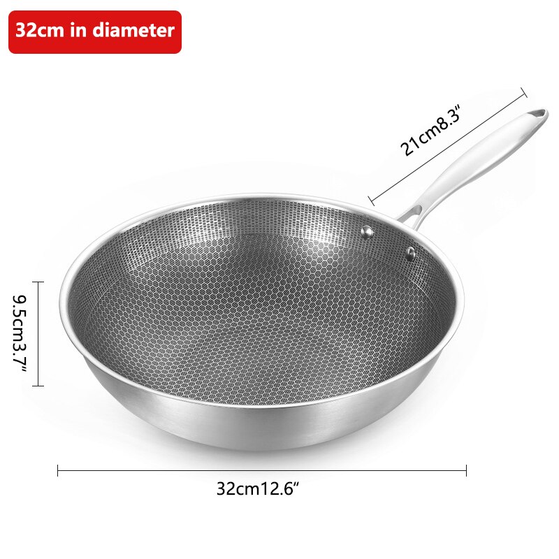 Coated Non-stick Wok,304 Stainless Steel wok pan Fry Pan Steel handle Cooking pots,kitchen Cookware: coated 32cm no ear