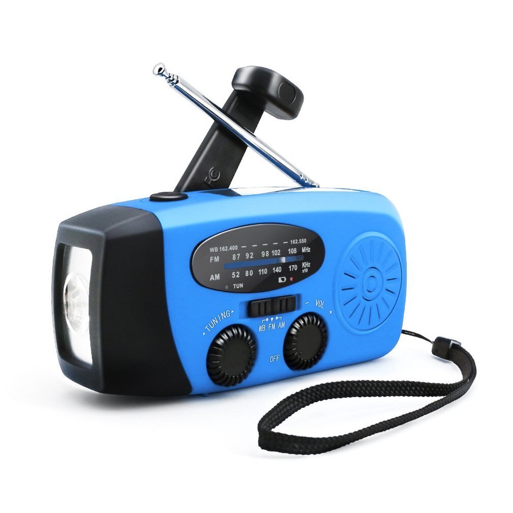 1000mAh Solar Radio Emergency Radio AM/FM/WB Weather Radio Hand Crank Radio With 3 LED Flashlight Power Bank: Blue