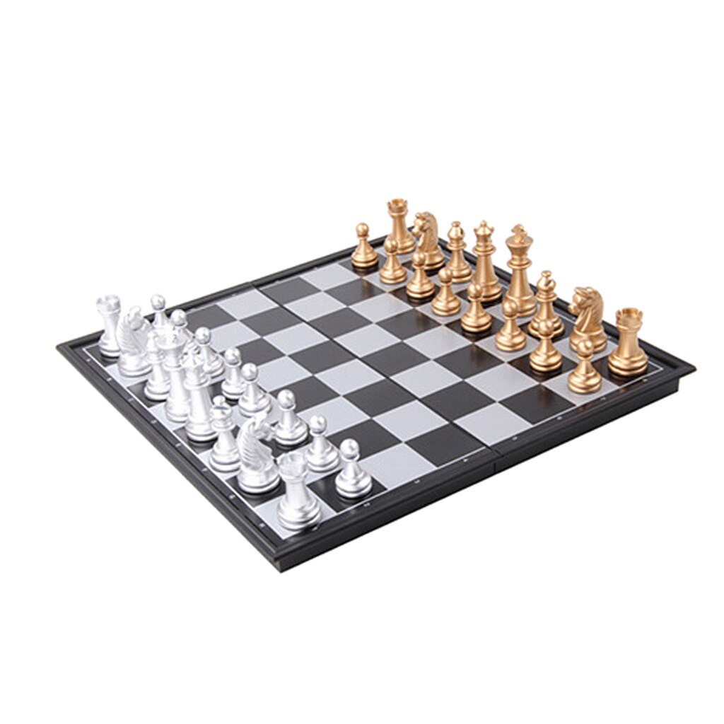 International Chess Set with Folding Chess Board and Classic Handmade Standard Pieces Metal Chess Set for Kids Adults