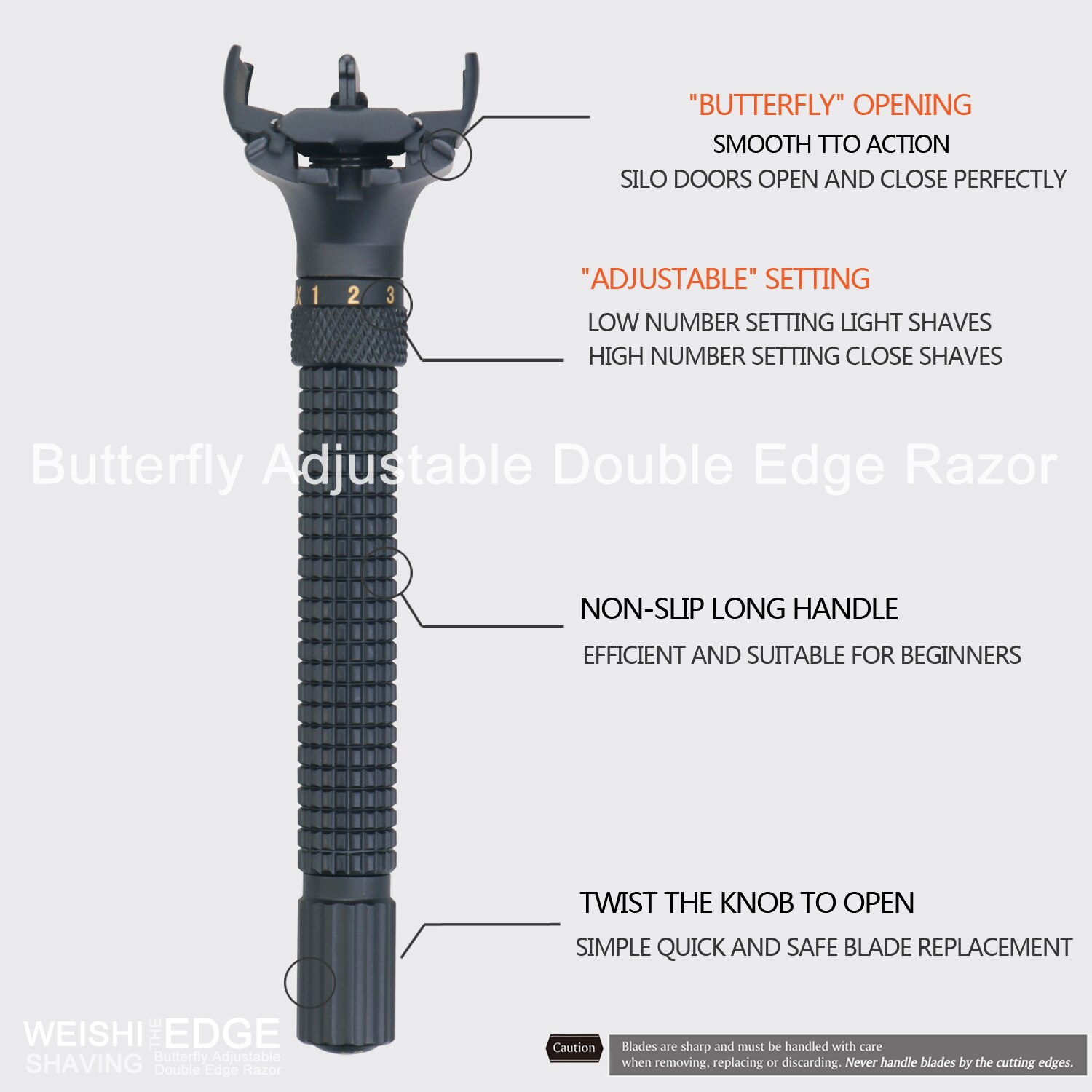 WEISHI Nostalgic Adjustable Butterfly Open Double Edge Safety Razor Matte Black