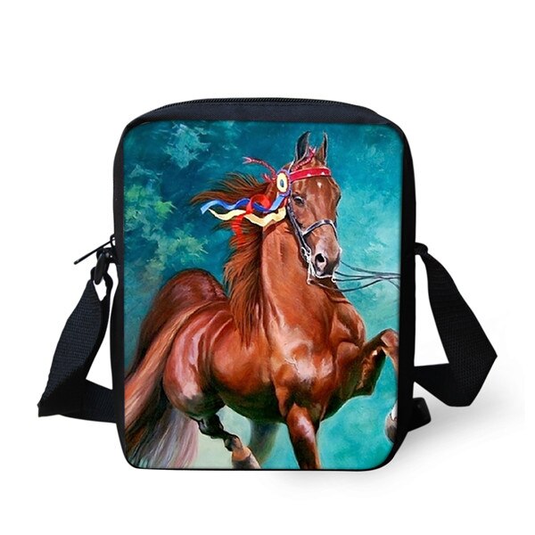 TWOHEARTSGIRL 3d Cool Paard Afdrukken Jongens Messenger Bag Student Crossbody Tas Kleine Kids Animal Strandtas Opslag Handtassen: C665E
