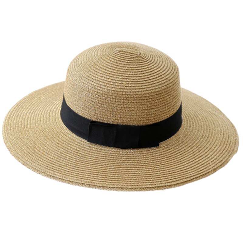 Womens'Panama Sun Hat Boater Handwoven Straw Hat For Summer