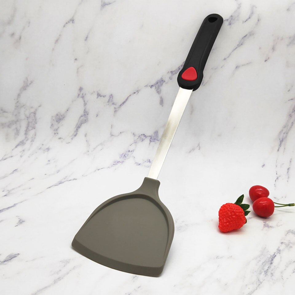 Silicone turner spatel 600f varmebestandig gummi køkken spatel ideel til æg burgere omelet: Grå turner