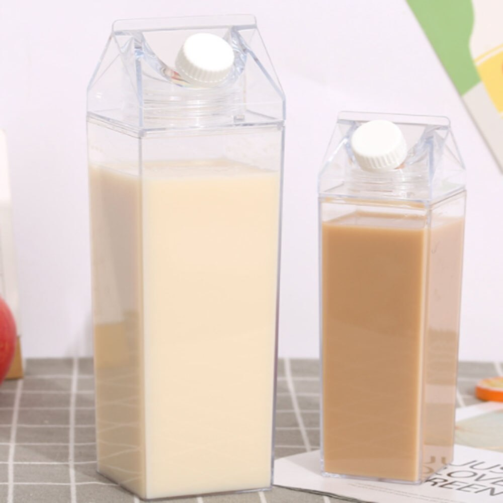 Plastic Milk Carton Transparent Portable Milk Carton Water Bottle Square Juice Bottle Drinker For Outdoor Hiking Travel Camping