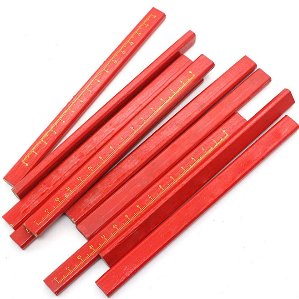 10 Piece Red Cover Black Lead Cluster Core Flat Mark Pencil Woodworking Pencil Construction Crafts Wood Crafts DIY Marker Pen