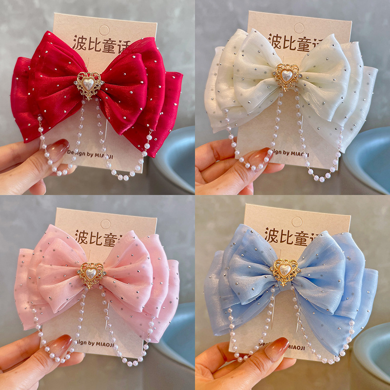 Prinses Rode Strik Meisje Haaraccessoires Schattig Parel Hoofd Haarspeld Meisje Roze Blauw Schattig Haarspeld Feest