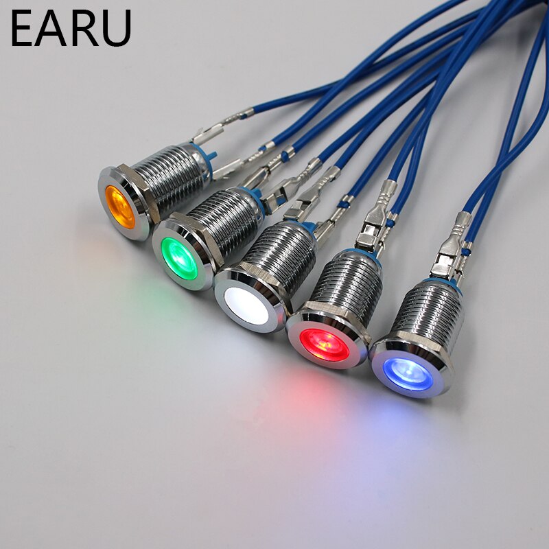LED Metal Indicator Light 12mm Waterproof Signal Lamp 3V 5V 6V 9V 12V 24V 110V 220V Red Yellow Green White Blue Pilot Seal Bulb