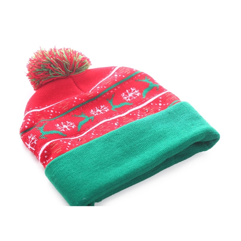 Gorro de lana de punto con luz LED de Navidad gorro de calavera destellante de Reno para de árbol DXAE