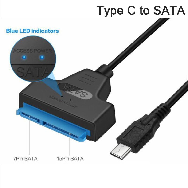 USB 3.1 Type C to SATA III HDD SSD 2.5" Hard Drive Adapter Cable 22-Pin UASP
