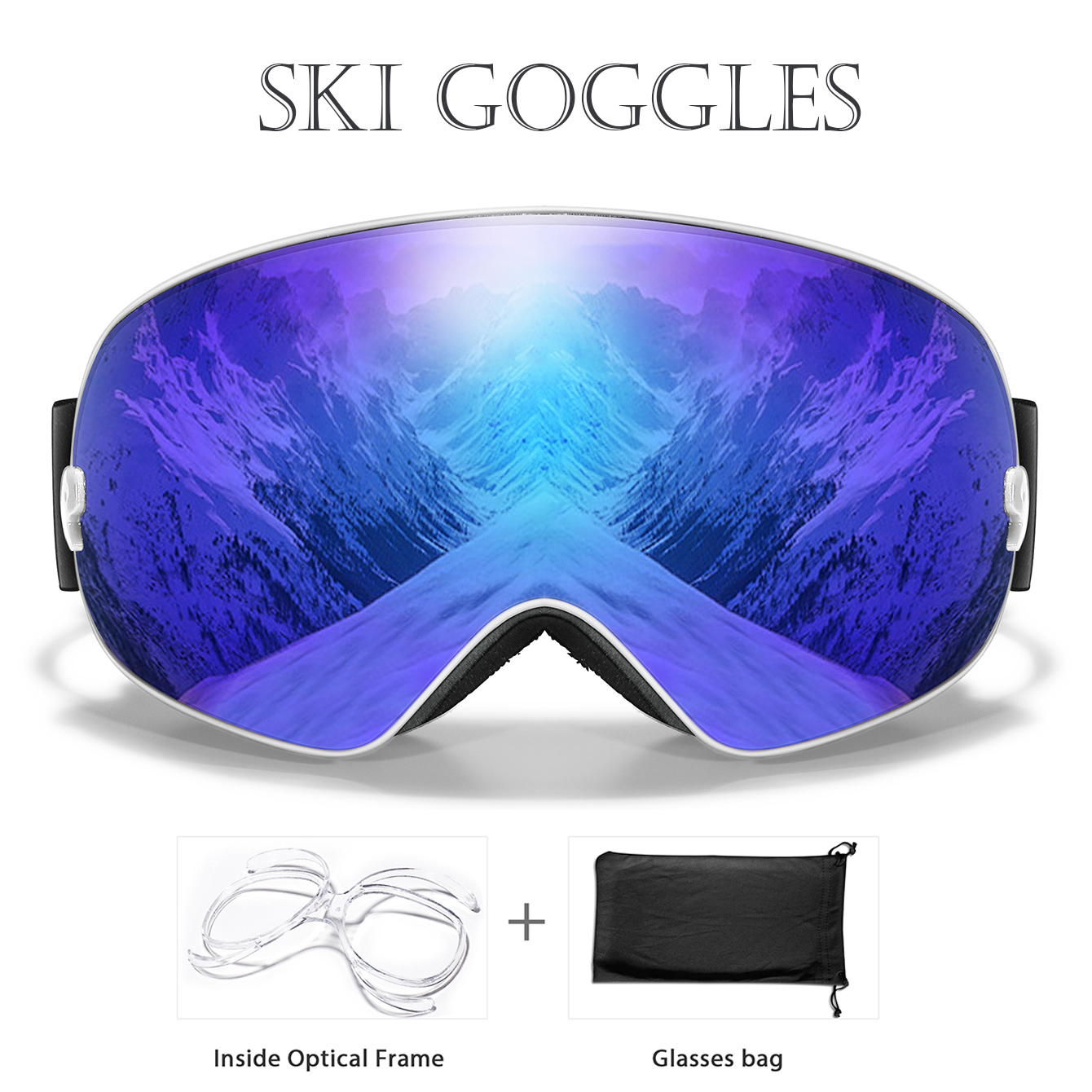 Winter Outdoor SKI Goggles Men And Women Teen, Free Optical Frame and Bag, UV400 Anti-Fog Snowboard Eyewear, Charistmas