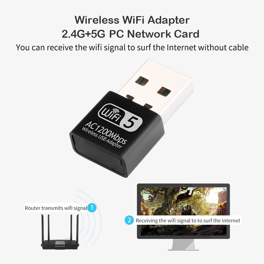 1200Mbps Dual Band 2.4G 5G High Speed Network Card Mini USB Wireless WiFi Adapter RTL8812 802.11b/g/n Ethernet Receiver Dongle