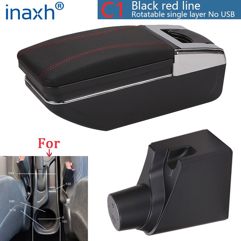 For Toyota Yaris Armrest For Toyota Yaris hybrid Car Armrest box Retrofit parts Interior Storage box USB LED: C1 Black red No USB