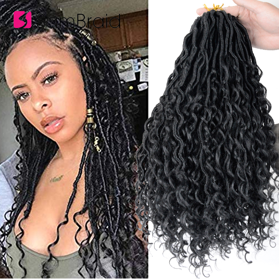 Sambraid 18 tommer faux curly locs hæklet hår syntetisk fletning hair extensions curly locs hæklede fletninger til kvinder sort