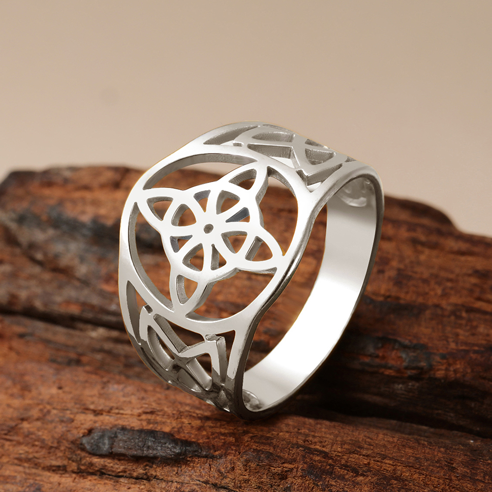 LIKGREAT bague noeud de sorcière pour femmes hommes creux en acier inoxydable bagues celtique Vintage amulette Protection Couple bijoux