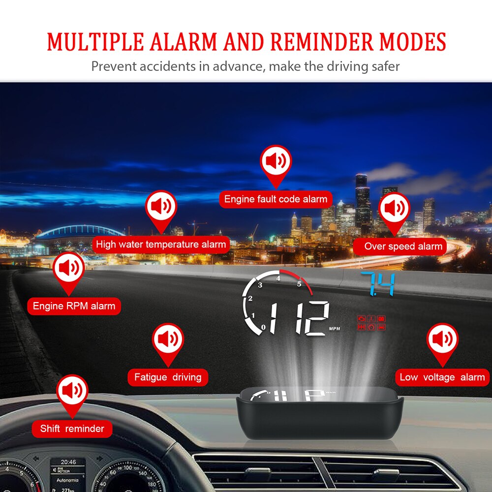 Digital M10 Car HUD OBD2 Head-Up Display tachimetro contachilometri per camion con avviso di velocità eccessiva/orologio per auto, grande schermo