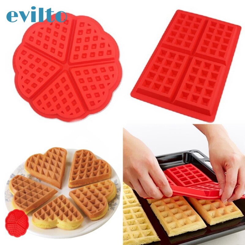 1Pcs Waffle Mold Non-stick Cakevorm Hoge Temperatuur Siliconen Wafel Bakvormen Keuken Bakken Gebak Tool