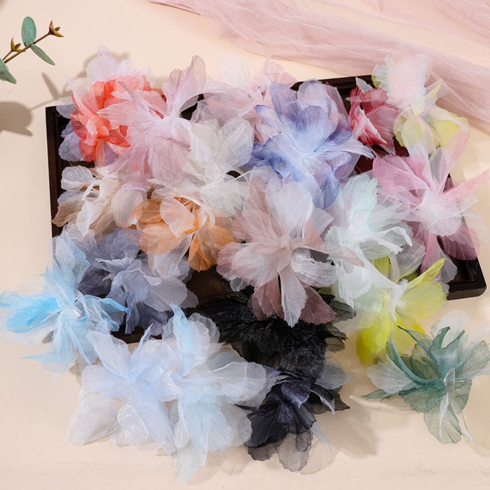 10 Stück künstliche Blumen, 3D-Organza-Blumenapplikationen, Blüzehn, DIY-Bastelarbeiten, Stoffapplikationen, mehrschichtige handgefertigte Stoffapplikationen, Kleiderdekoration