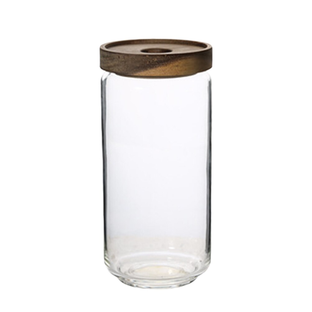 Snoeppot met houten deksel, hoge borosilicaatglas, transparante opslagtank, duurzame voedselcontainer voor kruiden, snoepgoed: 1000ml 9 x 19.5cm