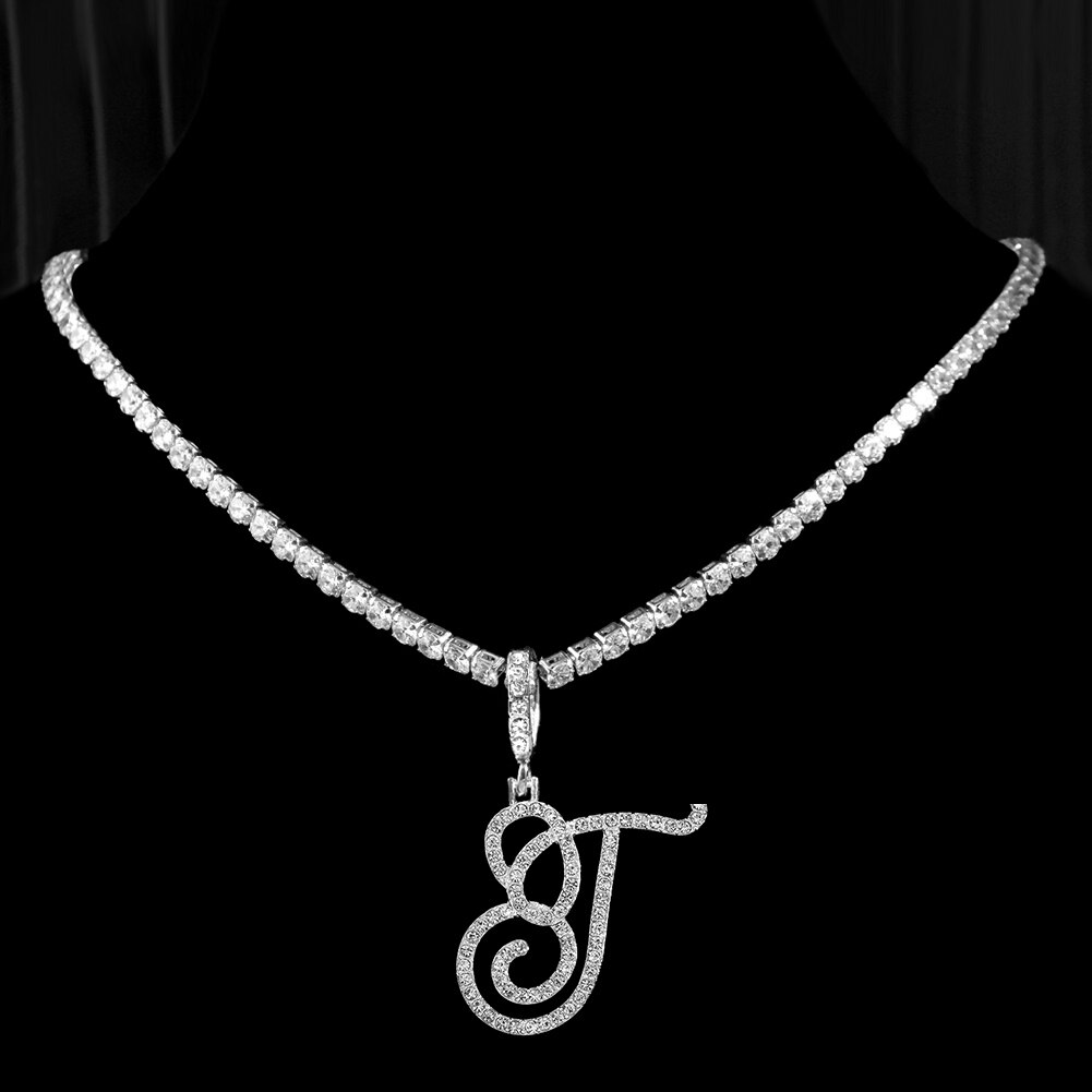 Cursive Letters Cubic Zirconia Chain Intial Name Necklace Hip Hop Jewelry Gold Silver Color CZ 26 Alphabet Pendant Necklaces